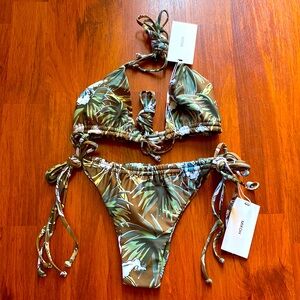 MIKOH Bikini set Monse Triangle Top S + Buru Bottom XS Jungle Orchid NWT